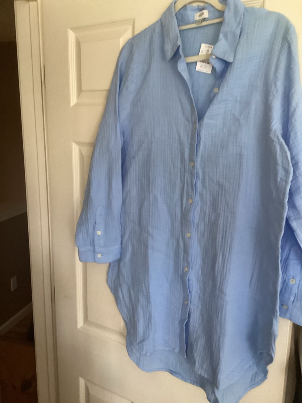 J. Crew Light Blue Linen Beach Coverup Shirt